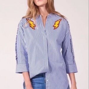 Sandro button down stripped shirt with lighting bold embroidered. Brand Size 1